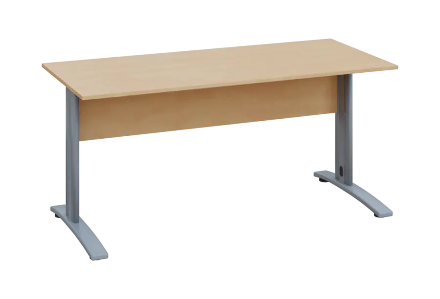 EPK 27 - 16 stůl kancelářský, kovová podnož stříbrná, deska 25 mm, široký 1600, bříza irská